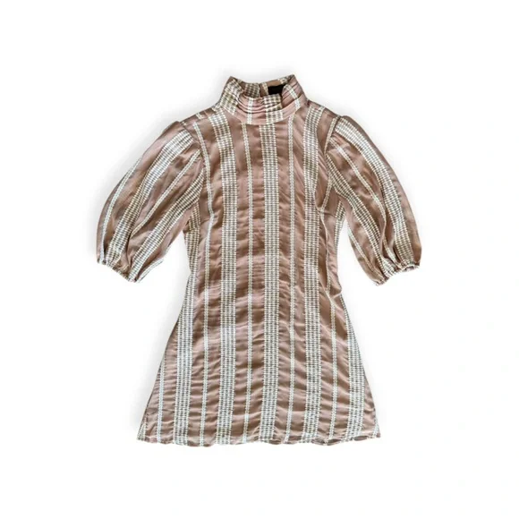 House of Harlow 1960 Striped Mini Dress in Tan and White - Picture 5 of 12